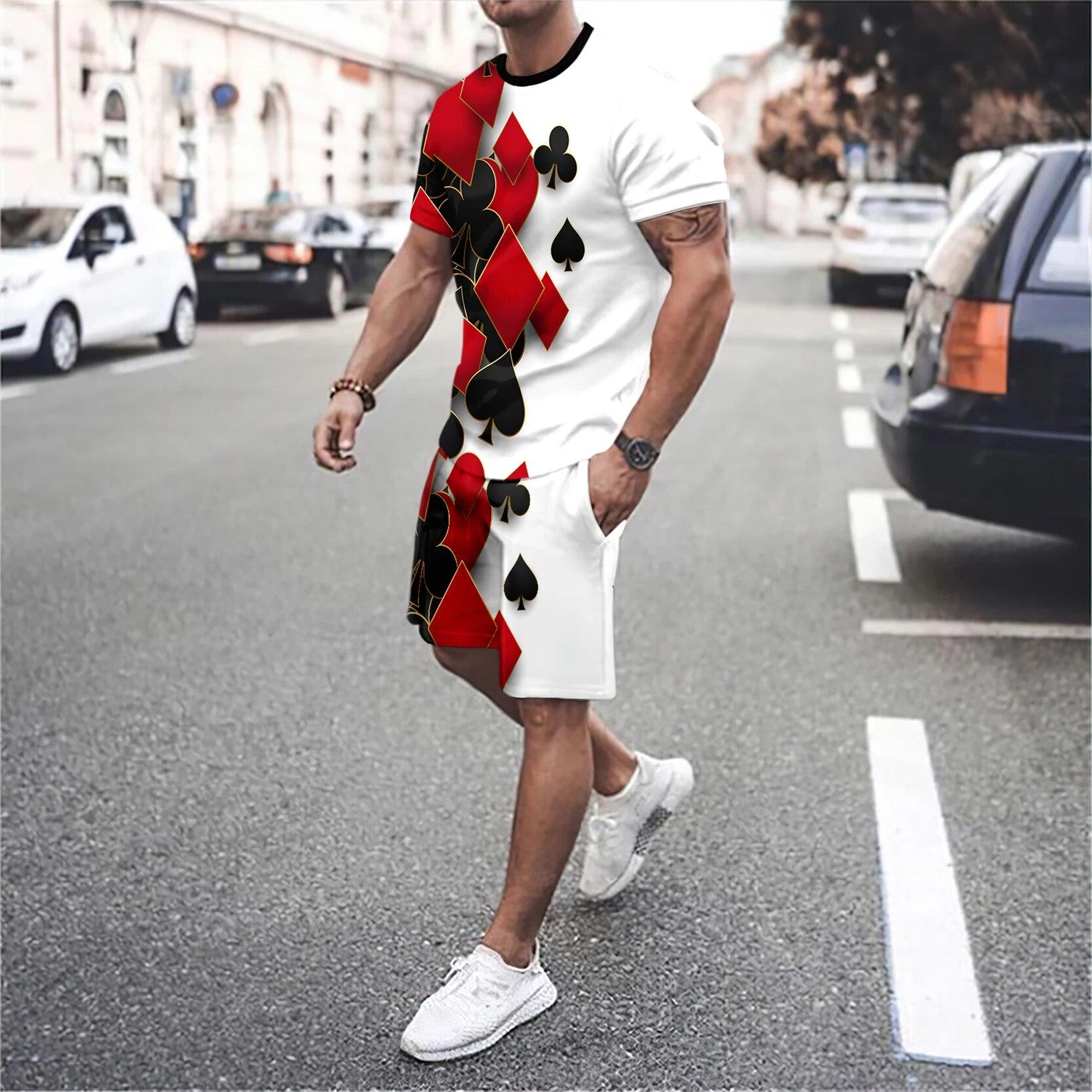 

Комплект из футболки и шорт с короткими рукавами с лоскутным узором и 3D-печатью для мужчин, персонализированная повседневная модная короткая рубашка с круглым вырезом 6XL