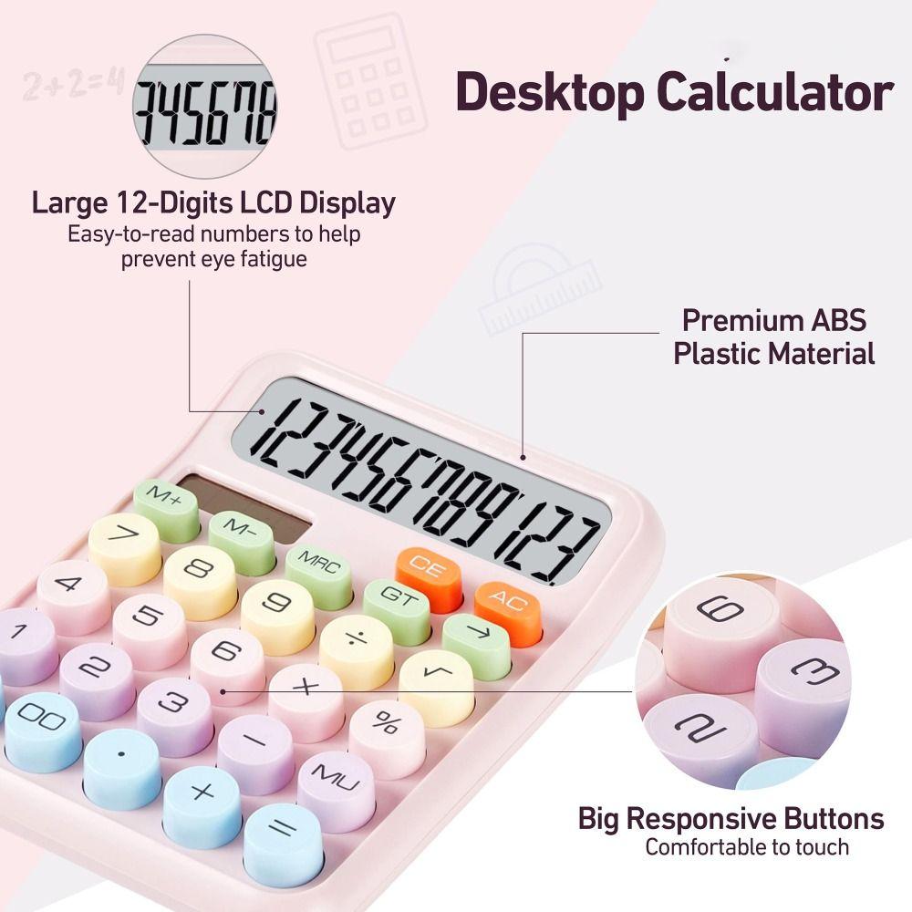 Cute 12 Digits Mechanical Switch Calculator Big Buttons Large LCD Display Calculators Desktop Desk Calculator Teachers Students