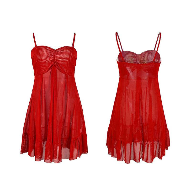 Sexy Pure Desire Semi-Sheer Mesh Nightgown Ruffle Hem Aesthetic Backless Mini Cami Loungewear 858 Playful Stylish Sleepwear Ideal for Sweet Looks