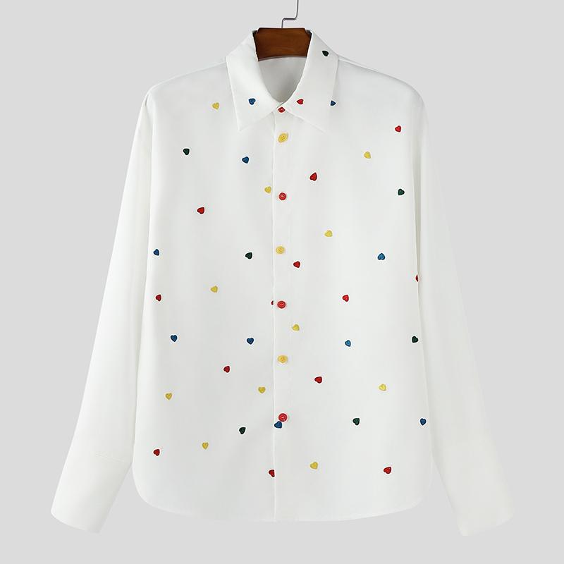 

INCERUN Men Turn-down Collar Long Sleeve Embroidery Casual Oversized Shirts Tops S белый