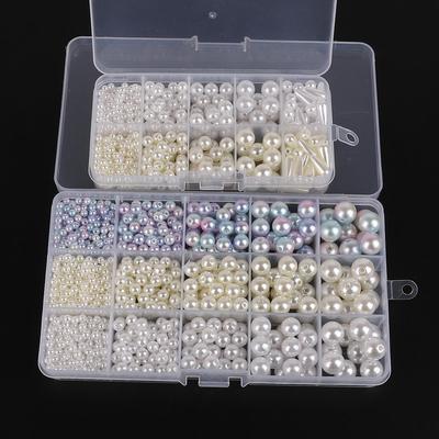 600/1300pcs/Box Mixed Size Plastic ABS Imitation Peral Beads Box Light Color Round Loose Beads For DIY Jewelry Finding Making