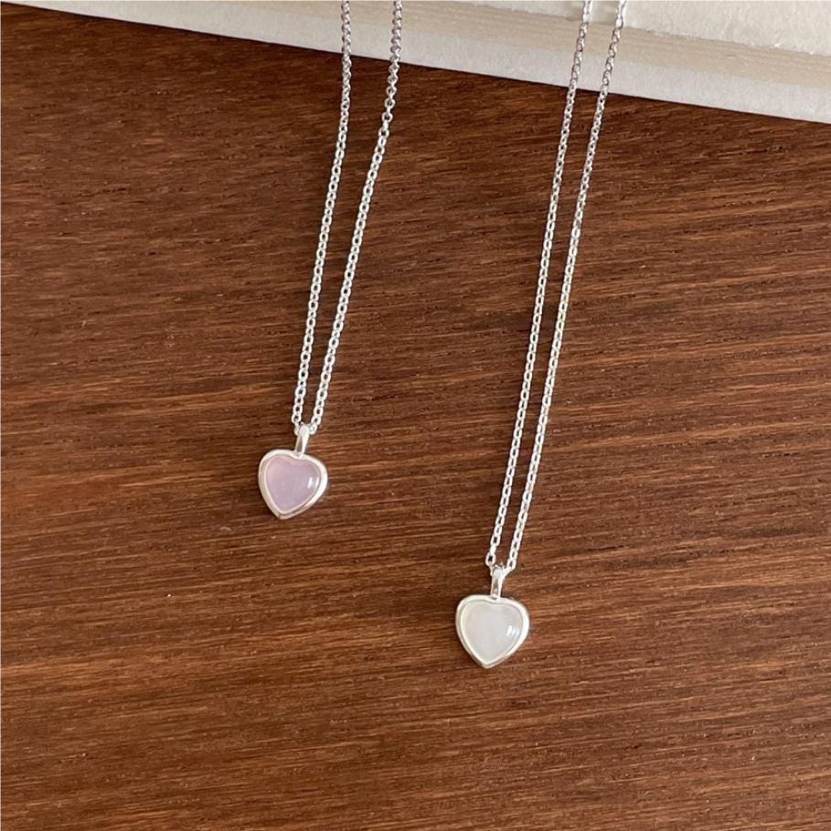 Copper-Plated Silver Peach Heart Necklace for Women - Sweet, Cute, Pink/Blue, Fashionable Clavicle Chain