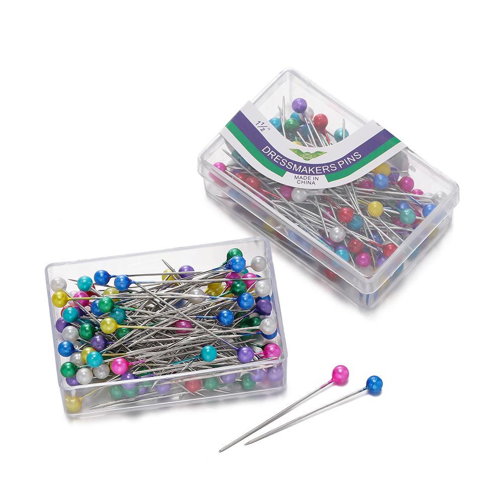 100Pcs/Box 37mm Colorful Round Pearl Head Needles Stitch Straight Push Sewing Pins For Dressmaking DIY Sewing Tools Positioning
