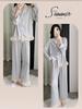 Ice Silk Pajama Set - Women's Long Sleeve & Pants with Lace, Sweet Style, Wearable Outdoors, 2025 Collection