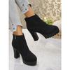 High Heeled Booties Plus Size 2025 Winter New Round Toe Vintage Side Zipper Fashion Boots for Women