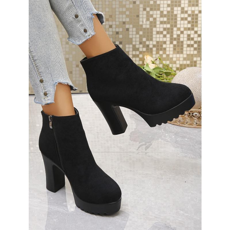 High Heeled Booties Plus Size 2025 Winter New Round Toe Vintage Side Zipper Fashion Boots for Women