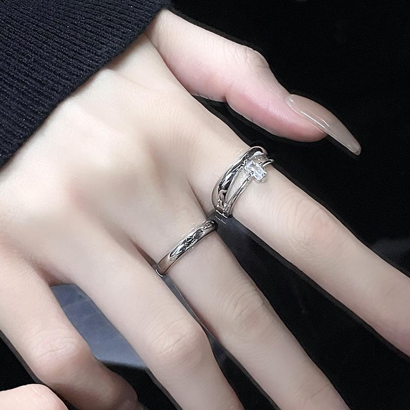 Niche Minimalist Design Sense Geometric Personality Double-Layer Love Zir*****Pen Ring Female French Tide