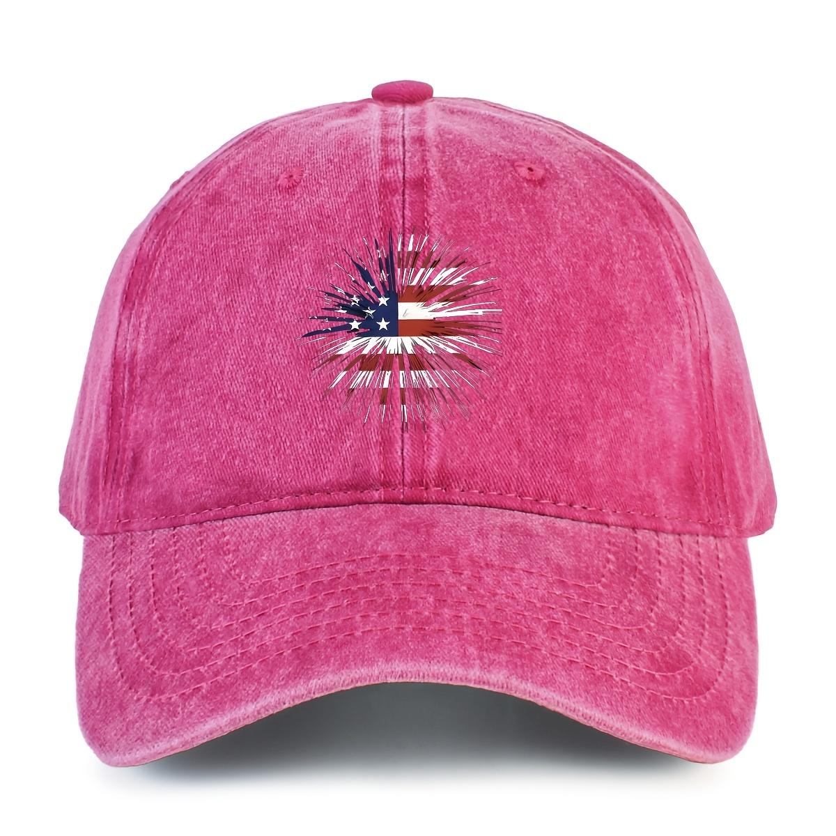 American Flag Firework Distressed Baseball Cap Washed Denim Adjustable Sun Hat Casual One Size
