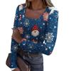 Damenmode Slim Bottom Casual Langarm Weihnachten bedruckt Pullover U-Ausschnitt Top