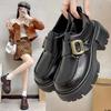 Niche British small leather shoes women's 2025 spring new retro thick heel belt buckle loafers heightening fashion single shoes