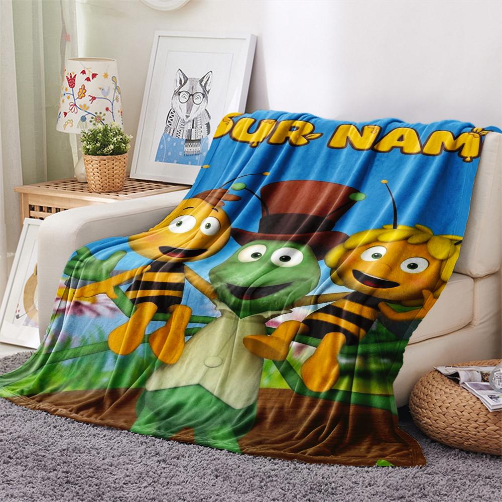 1PC Custom Name Maya the Bee Patterned Flannel Blanket Suitable For All Seasons for Home Decor Warmth and Comfort Gifts Holiday Present