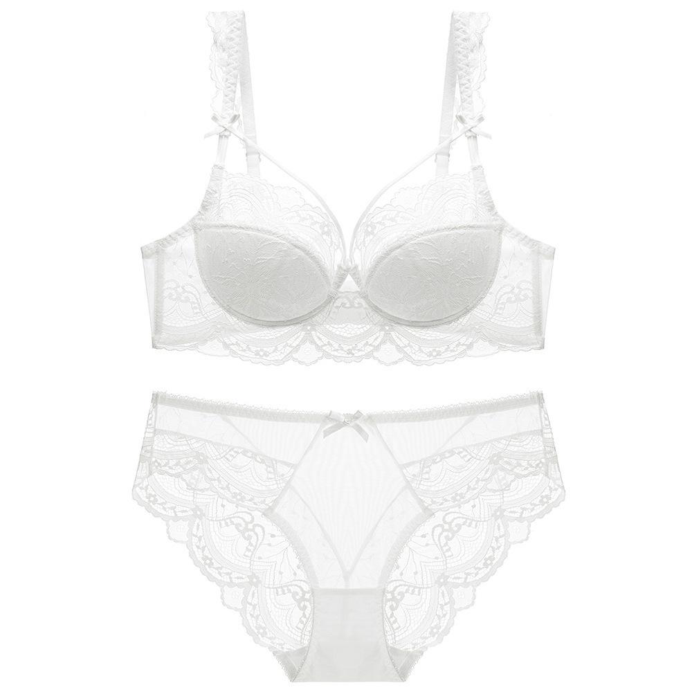 Women's Sexy Lace Cotton Underwear Set for Bigger Busts with Anti-Sag Lift