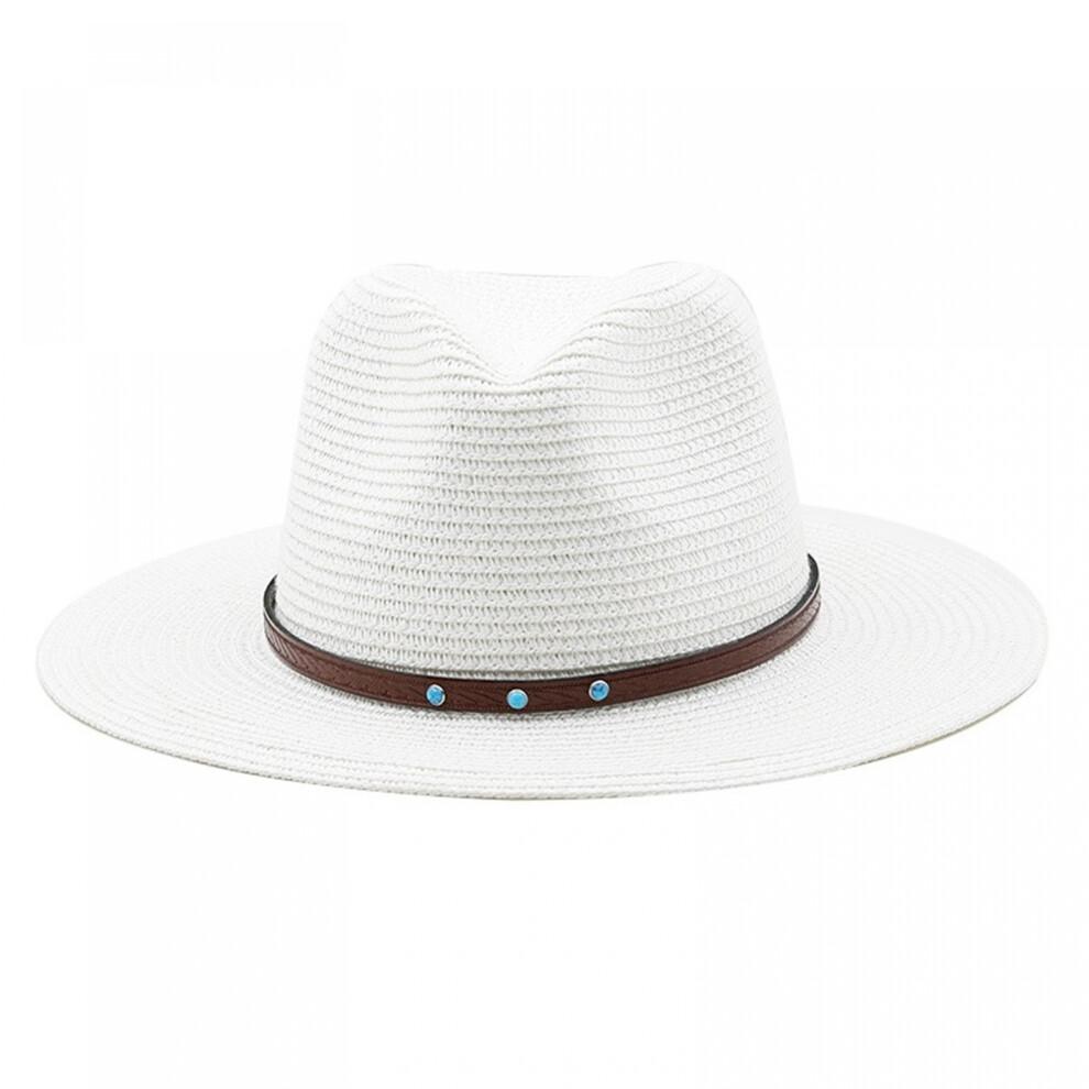 (Talla Única, Blanco) Sombrero de Paja Panama para Hombre, Sombrero de Sol de Ala Ancha Ligero de Verano para Playa al Aire Libre