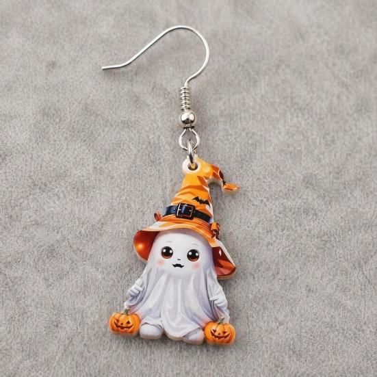Smooth Polished Ear Pins 1 Pair Halloween Cute Ghost Earrings, Acrylic Dangle Earrings with Witch Durable Festive Hat Pumpkin Bat, Anti-Rust