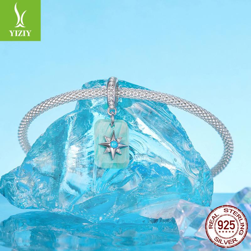 Turquoise Starlight Tianhe Stone Pendant, Starry Dream S925 Sterling Silver Beaded Jewelry Accessories
