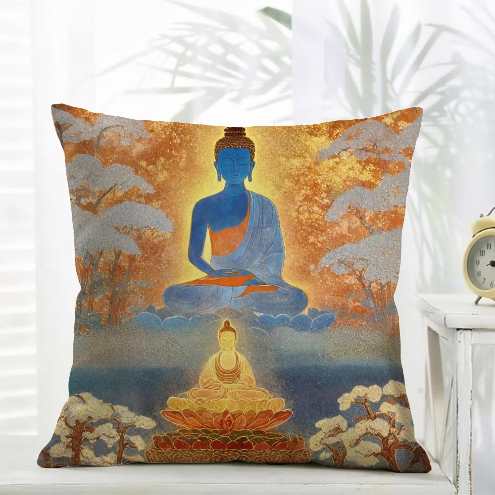 Buddhism Cushion Cover Comfort Daily Washable Linen Soft for Sofa Bed Home Room Decor