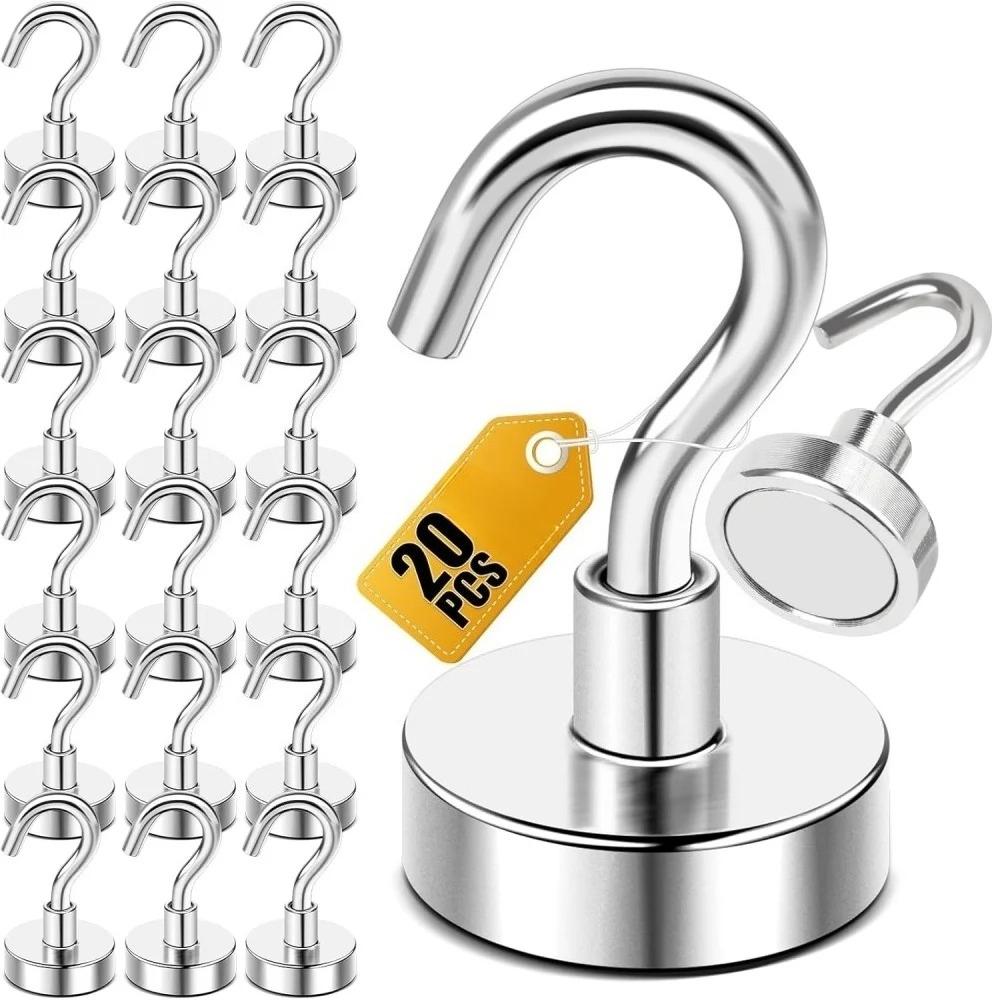 10PCS Strong Neodymium Magnet Hooks, Heavy Duty Set, for Hanging Organizer, Magnetic Hanger, Durable Storage Solution