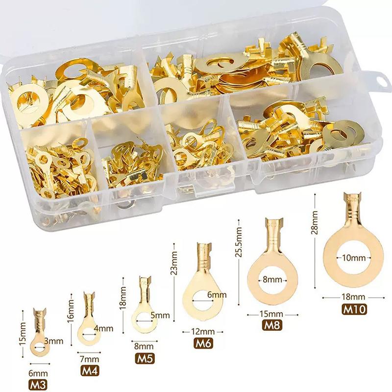 

150Pcs/Box Round Terminal Block O-Type Lugs Terminals Cold-Pressed Connector Copper Tab Wiring Nose Combination Set 1 Box