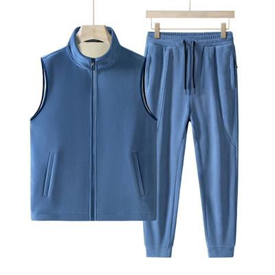 Austrian Cashmere Solid Color Vest Set M-8XL Two-piece Middle-aged Men's Coat Sweatpants Plus Fleece Thicker and Larger Size
