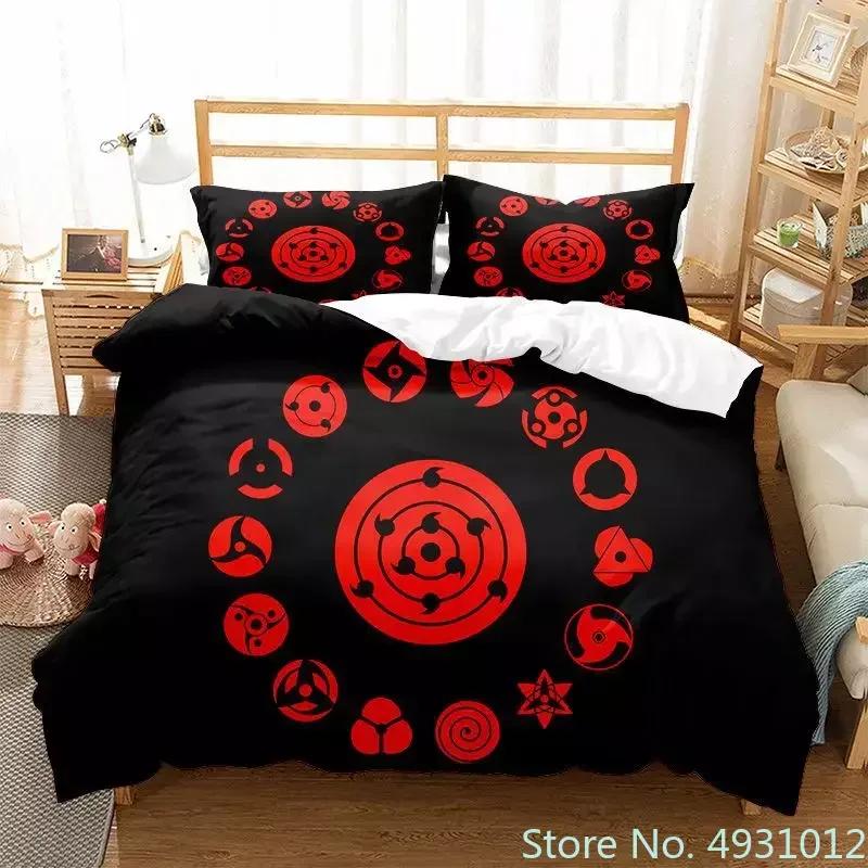 Red Cloud N-Naruto Logo Vortex Bedding Set Pillowcase Anime Bedclothes 3D Printed Kids Adult Boys Quilt Duvet Cover Gift