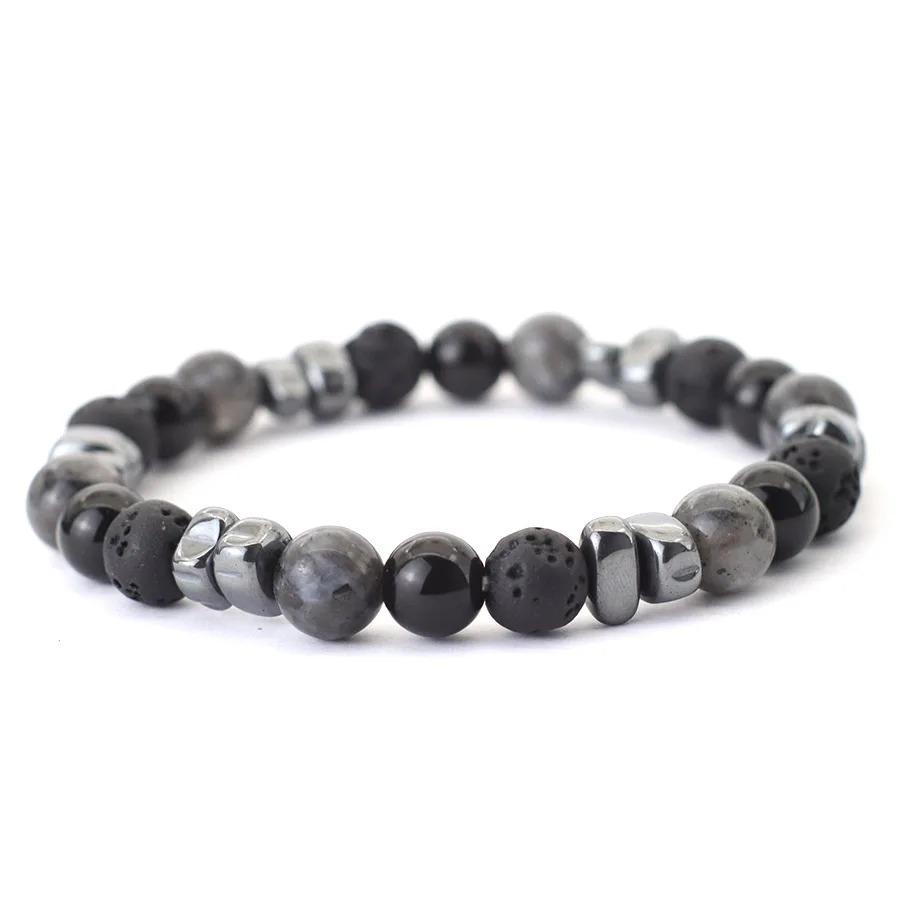 Natural Hematite Stone Beaded Bracelet Men Handmade Unfading Strand Braclet Jewelry Office Leisure Homme Accessories