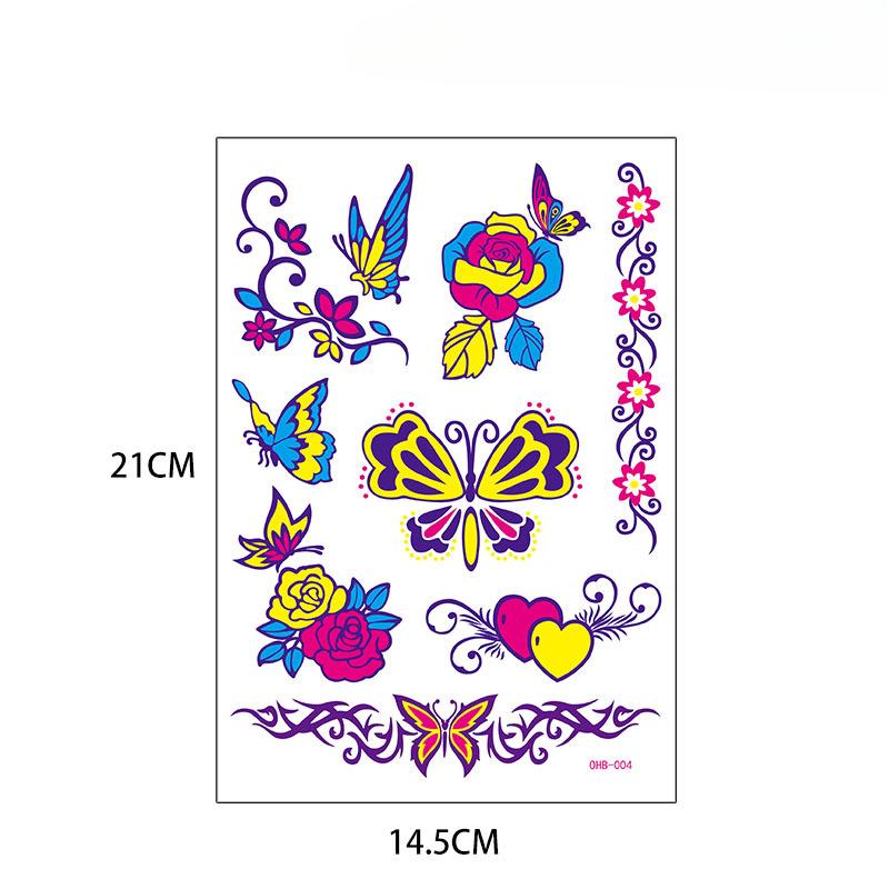 Creative Fluorescent Butterfly Face Tattoo Sticker Nightclub Bar Rose Sticker Flower Arm Waterproof Eco-Friendly Tattoo Sticker