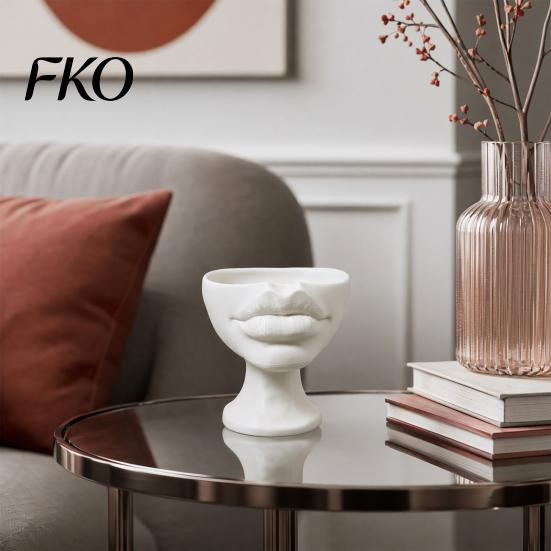 Creative Home Tabletop Decor 3D Printed Lip-Shaped Flower Pot, Artistic Sculptural Planter with Matte Finish, Modern Art Ornament Multifunctional