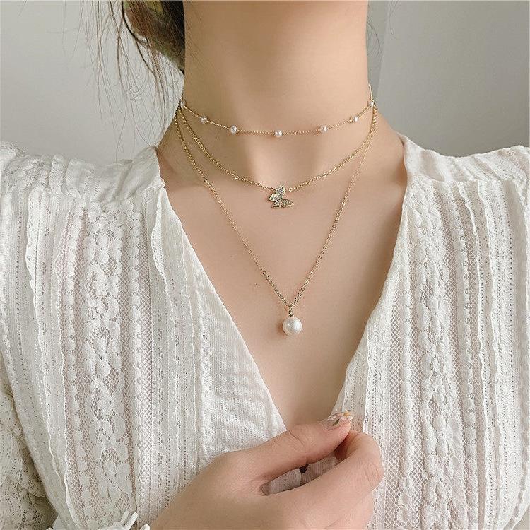Buy Multilayer Pearl Butterfly Necklace 