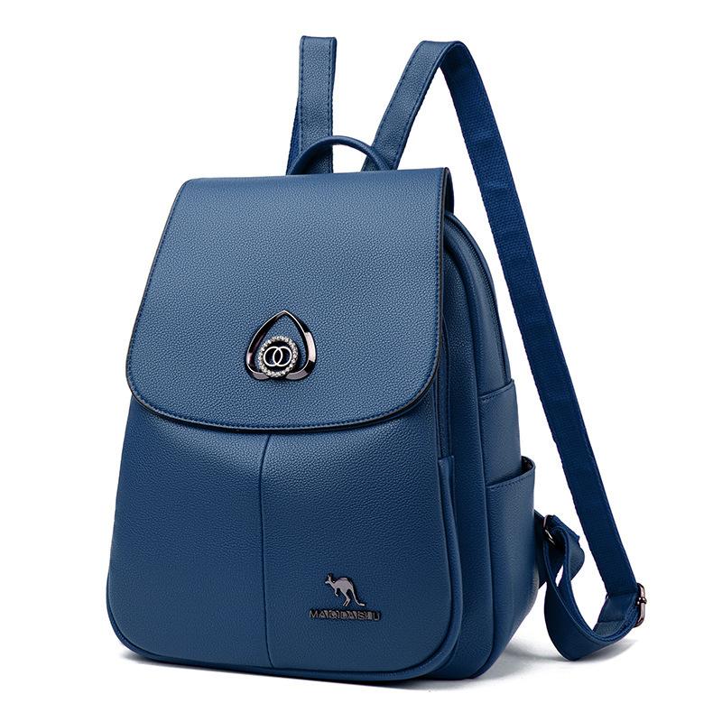 Schoolbag Kangaroo Backpack Women's 1011 New PU Women's Large Capacity Travel Simple Soft Leather Ladies Wholesale