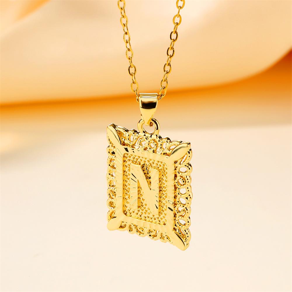 26-Letter Stainless Steel Necklace with Copper Pendant - European & American Fashion for Men