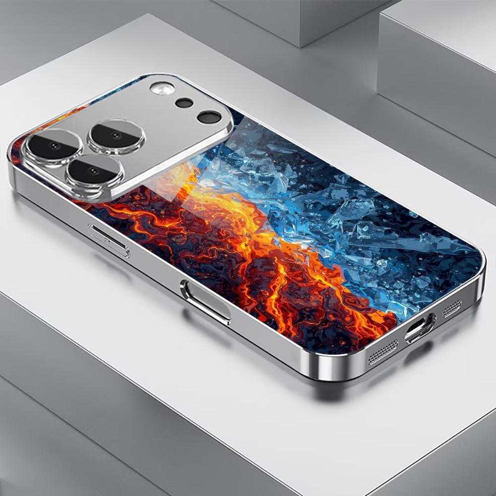 Ice and Fire Phone Case High-end Phone Case Electroplated Glass TPU PhoneCase for iPhone 17 16 15 14 13 12 11pm Pro Plus