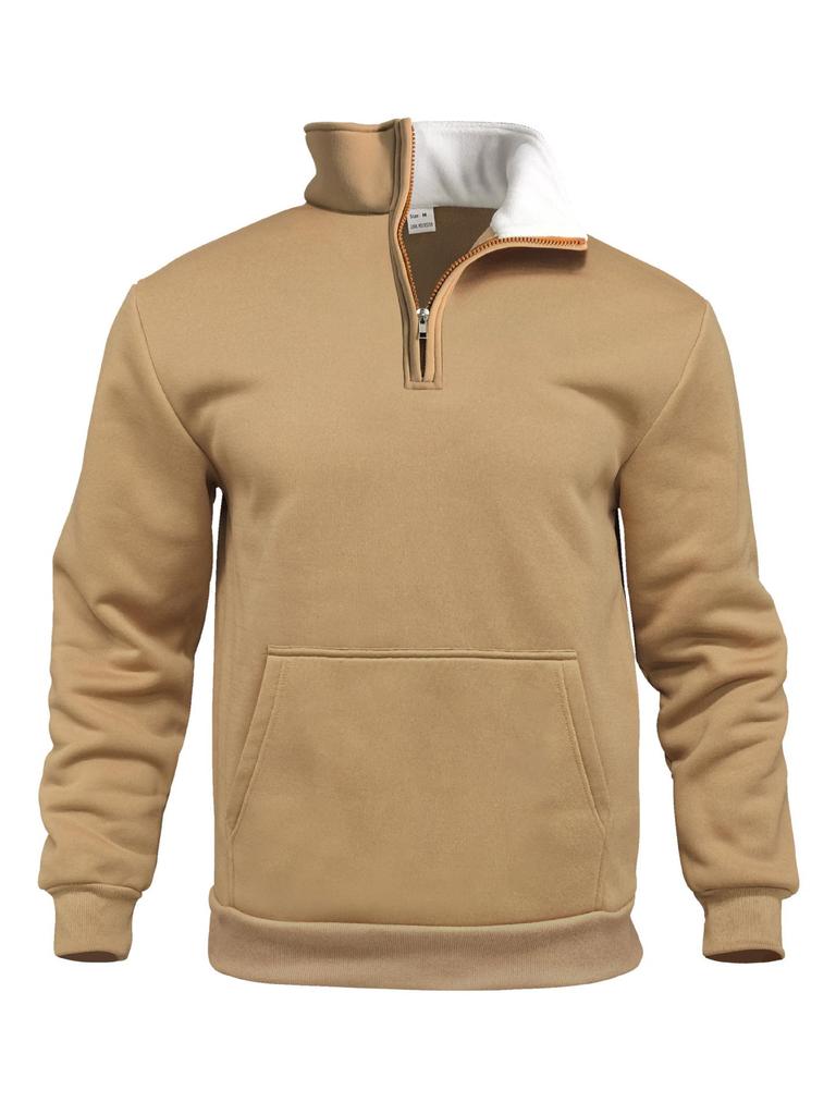 Men's Waffle Knit High Collar Half-Zip Pullover Sweatshirt - Autumn Casual Outdoor Style