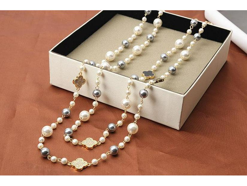 Rose Gold Four-Leaf Clover Double-Layer Pearl Necklace