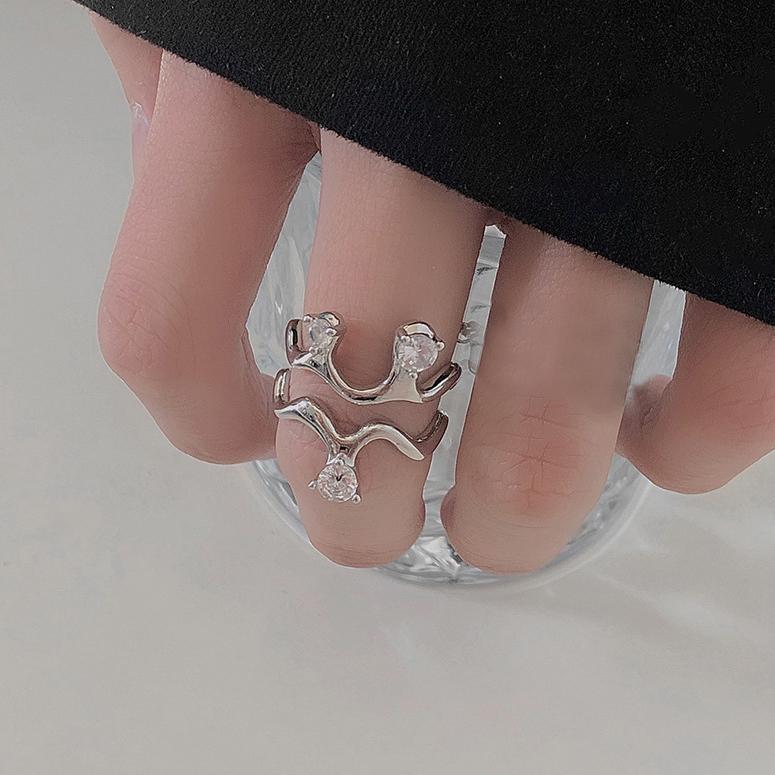 

PANJB 925 Sterling Silve Love Heart Zircon Ring for Women Chain Stackable Rings Sweet Romantic Fashion Jewelry Gift Dropshipping