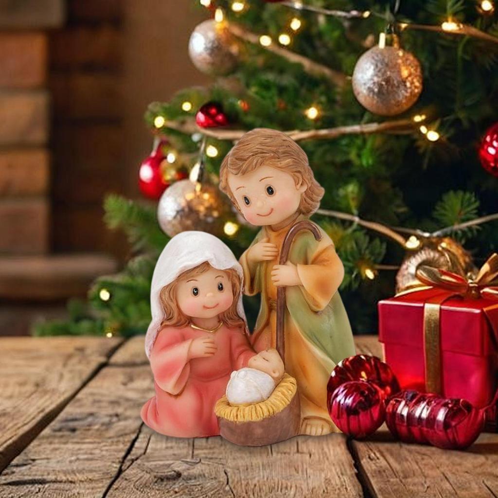 Holy Family Statue Small Resin Christmas Decor Figurine Desktop Birth Of Jesus Statue For Bookcase Window Sill Bookshelf Display