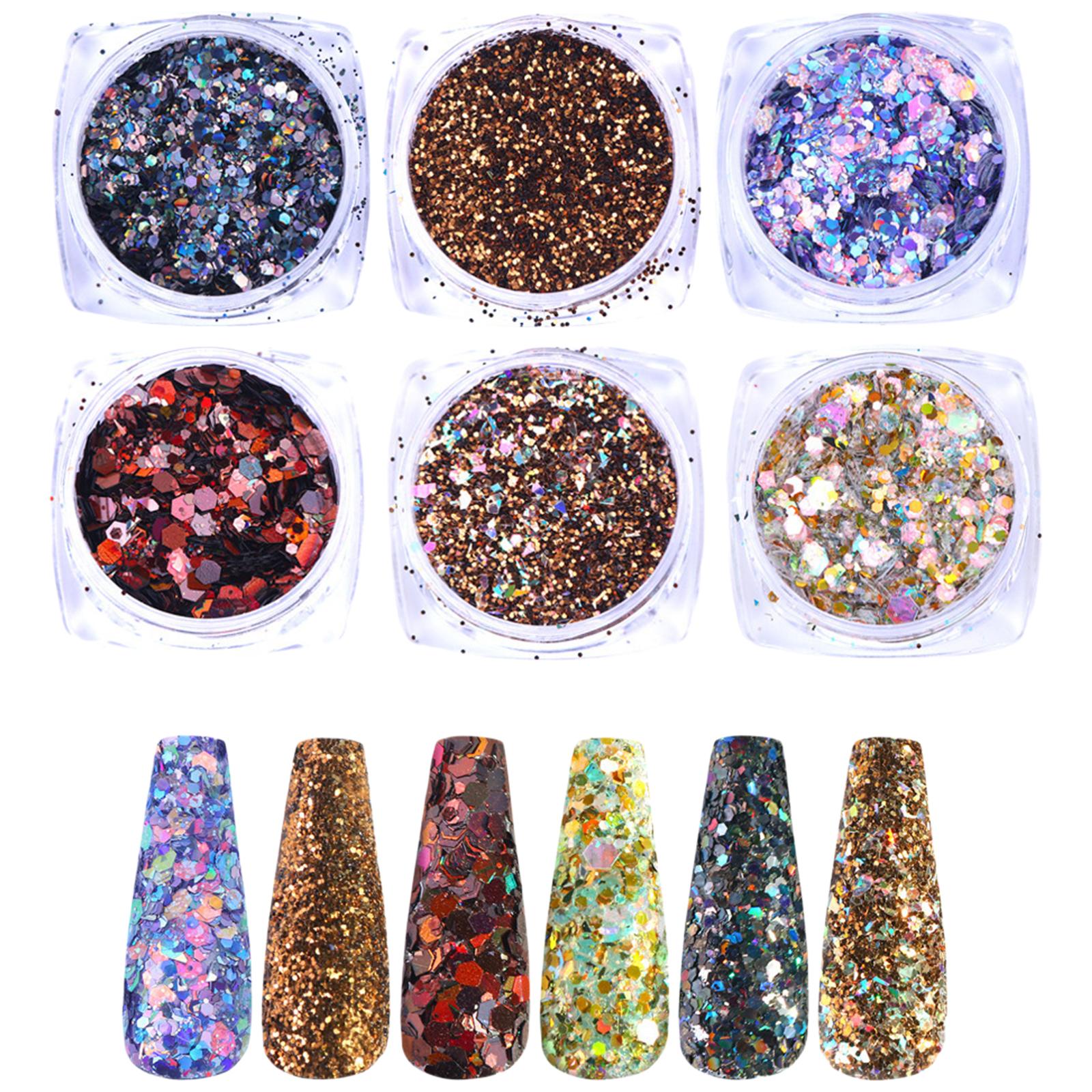 

Набор из 6 цветов пудры для ногтей Голографические блестки для ногтей Блестящие пудры для ногтей Украшения для ногтей Идеально подходят для красивых ногтей 10