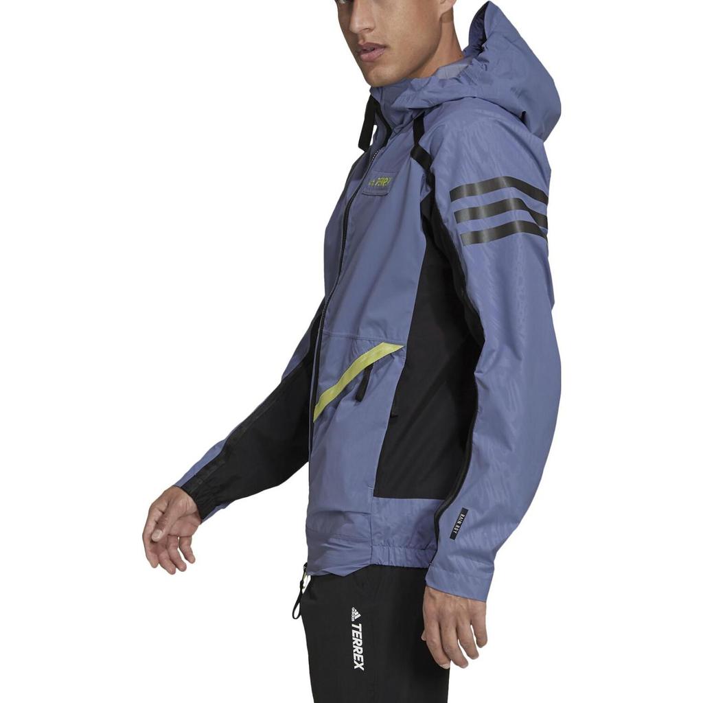 Adidas Color-Block Letter Print Windproof Waterproof Hooded Jacket Men Outerwear Blue GQ3705