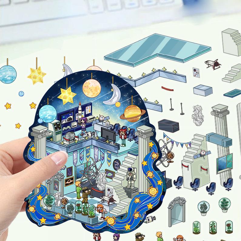 Cartoon Landscape Kapibala Bath Sticker Miniature World 3D Hut Unzip DIY Scene Manual