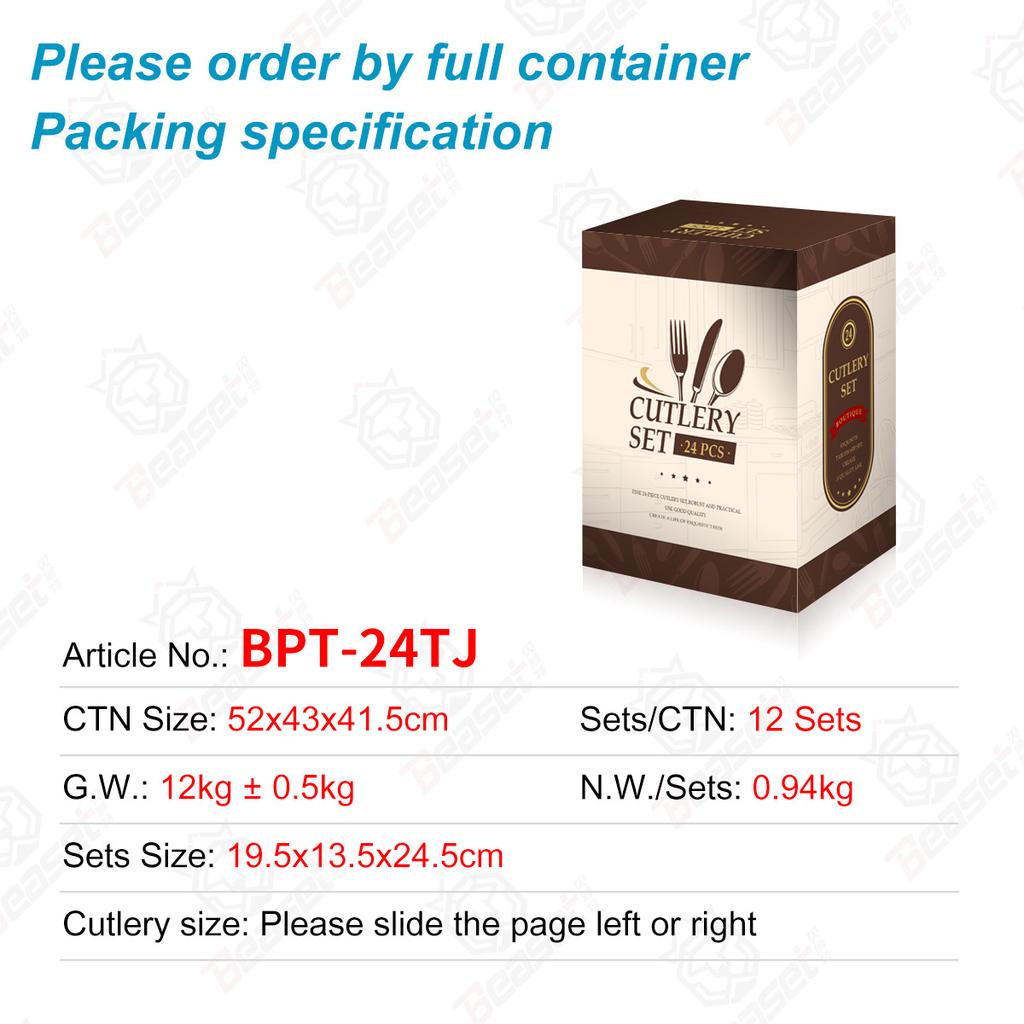 Stainless Steel Tableware Set with 24 Knives Forks and Spoons Home Storage Rack for Western Style Steak