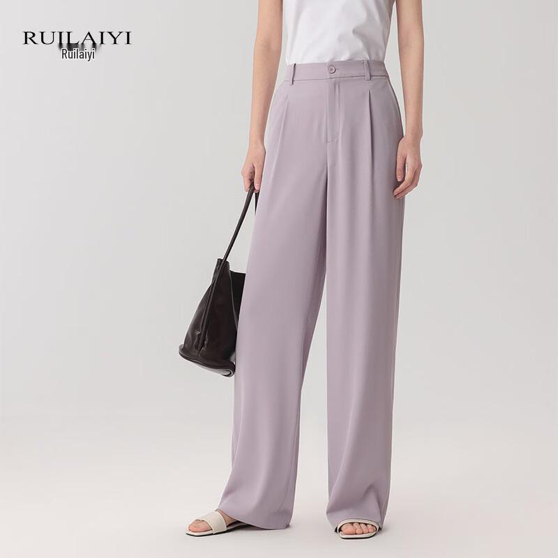 RUILAIYI Women's Solid High-Waist Drape Wide-Leg Long Pants DH051