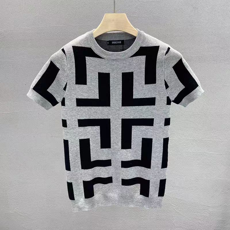 

Новый дизайн Весна Интернет-знаменитость Короткий рукав Мужская Приталенная Жаккардовая Универсальная Трикотажная Рубашка Половина Рукава Молодежная Эластичная Короткий Рукав 3XL серый