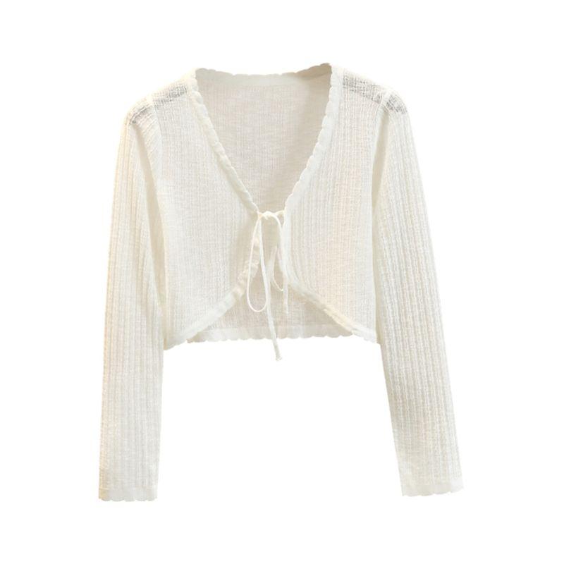 Bows Sun Protection Knit Cardigan Women's Summer Thin Small Waistcoat Short Outer Matching Halter Skirt Shawl Blouse