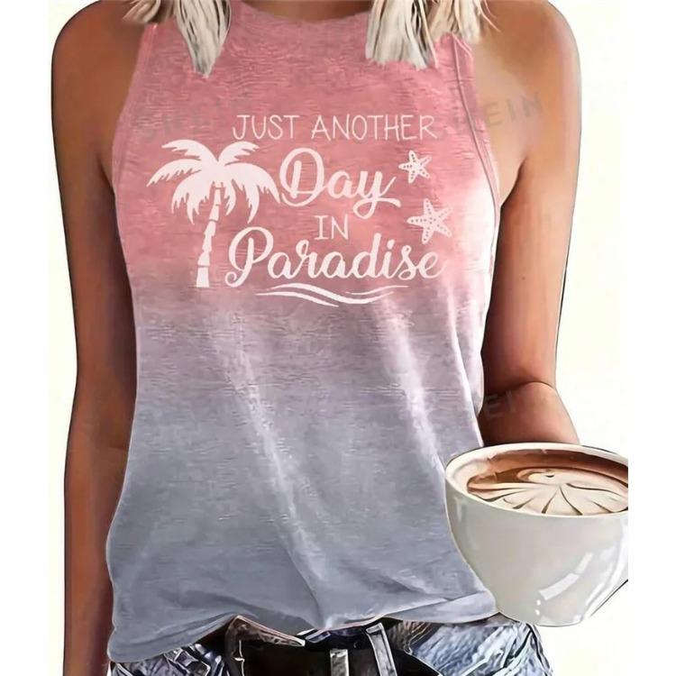 Women's Sleeveless Round-neck Vests Fashionable Coconut Tree Pattern Printed Summer Street Fashion Outdoor Beach Casual Wear