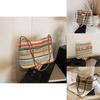 Stylish Large Capacity Rainbow Striped Woven Tote Bag For Trendy Daily Commute