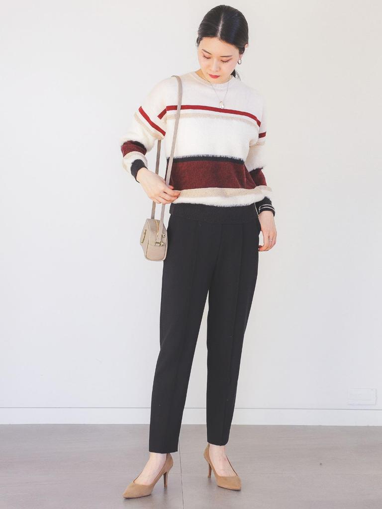 Knit 3D Border Knit IVORY FREE [Beams Heart] L/S Women's