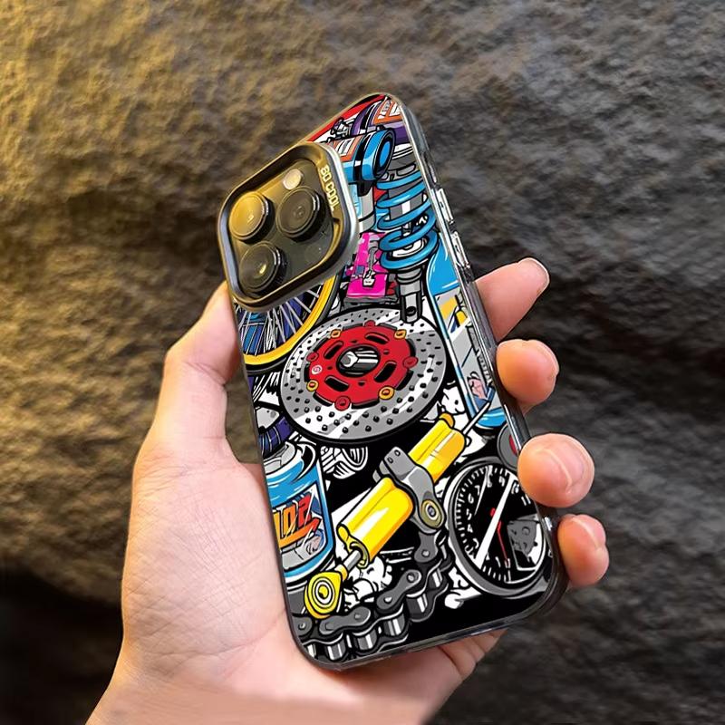 Mechanical Gear Pattern Electroplate Silver IMD Phone Case For iPhone 17 11 12 13 14 15 16 Pro Max 16E 7 8 Plus X XS XR SE Cover