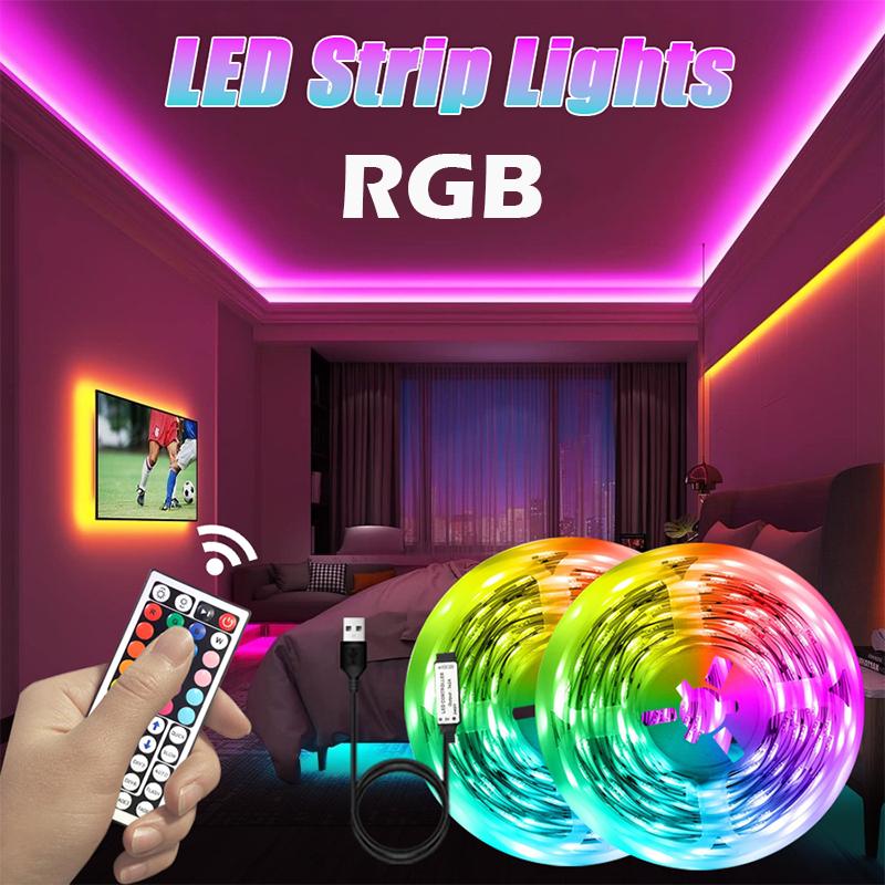 5V USB 5050 SMD RGB LED Strip, Color Changing Tape Light with 44 Keys Remote, Flexible Adhesive Lamp for TV Decor