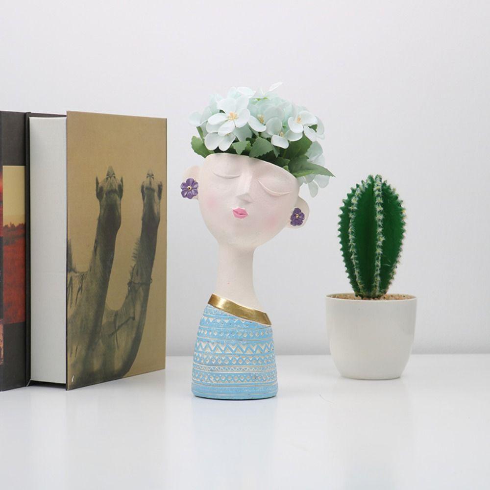 

Cute Resin Girl Flowerpot Mini Girls Face Flower Pot Nordic Girl Flowerpot Tabletop зелёный