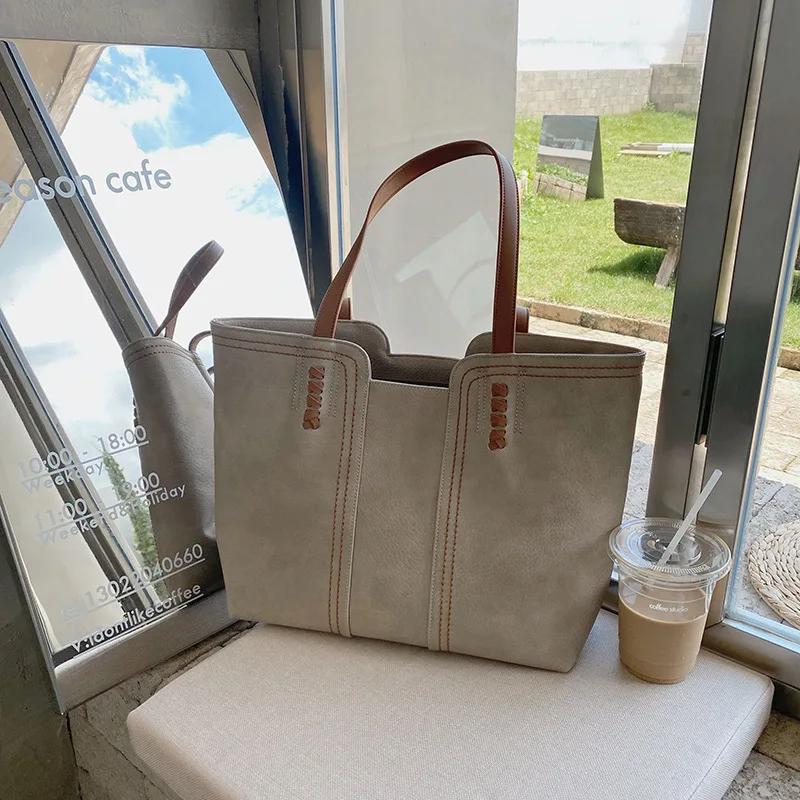 Fashionable and versatile Korean handbags version of the new fashionable simple tote bag retro large capacity shoulder bag