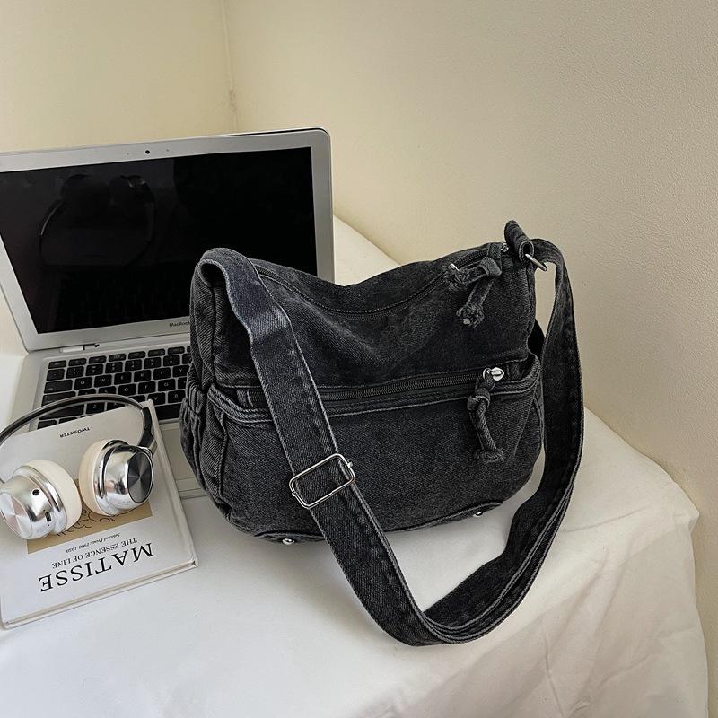 Women's bag new messenger bag women's large-capacity washed denim bag multi-compartment shoulder bag